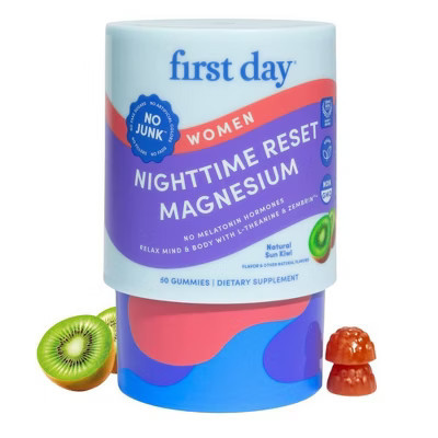 First Day Women's Nighttime Reset Magnesium Gummies for Relaxed Mind and Body - Natural Sun Kiwi - 50ct | Target