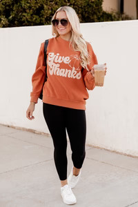 Give Thanks Rust Corded Graphic Sweatshirt | Pink Lily