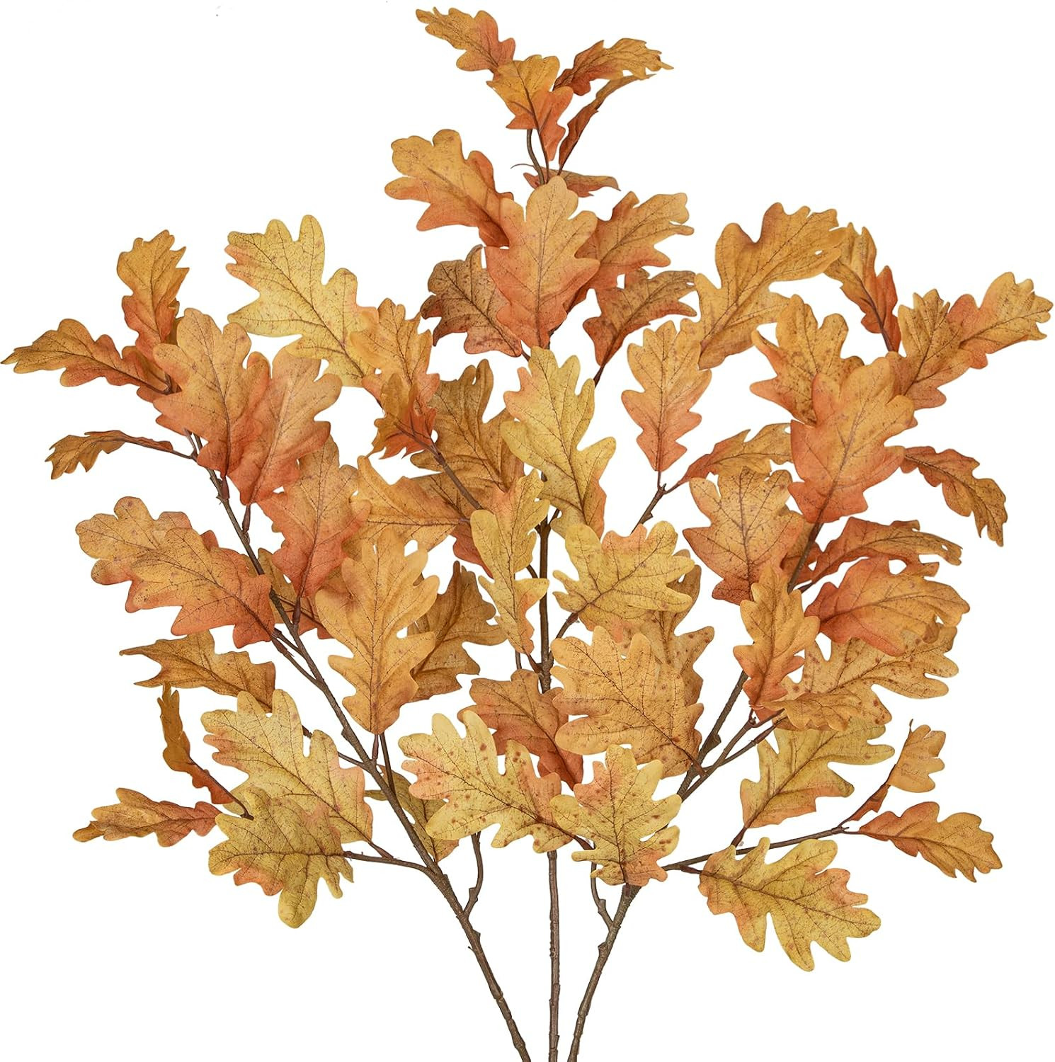 30" Fake Fall Stems Plants Indoor, 3 Pcs Artificial Fall Branch Decorations for Home, Faux Long Autumn Leaf Stems for Vase Filler, Autumn Decor Oak Leaves Sprays Table Centerpiece Wedding(Yellow) | Amazon (US)