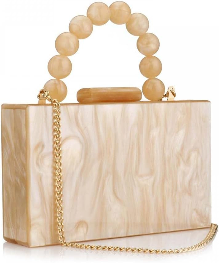 Acrylic Purses Evening Clutch Bag Marbling Handbags for Women Cross Body Bag with Pearl Chain Formal Wedding Prom Party | Amazon (US)