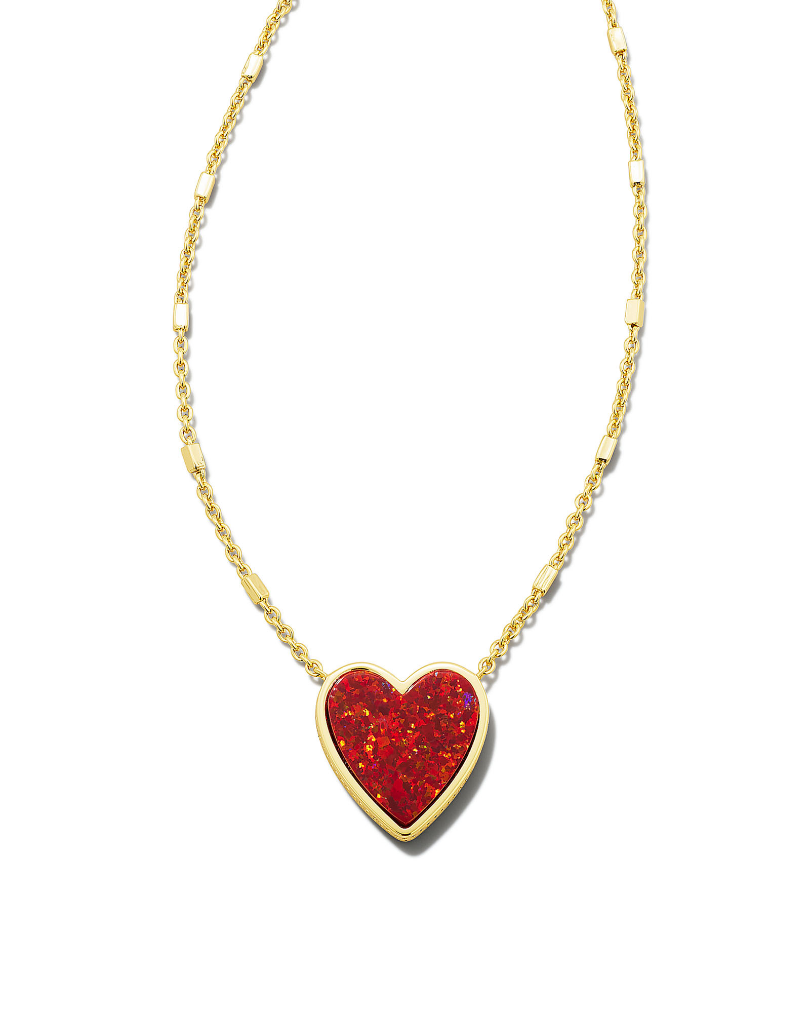 Heart Gold Pendant Necklace in Red Kyocera Opal | Kendra Scott