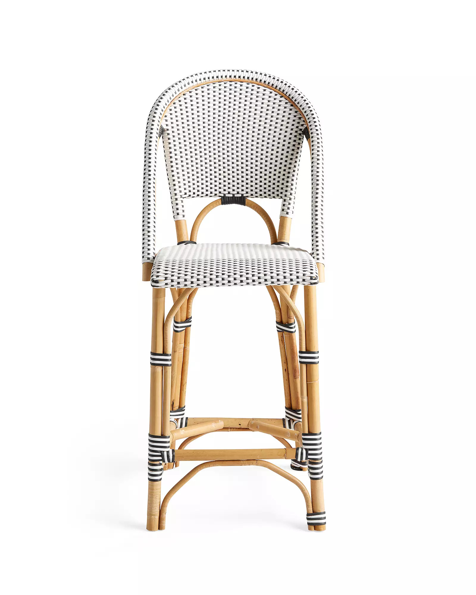 Riviera Rattan Counter Stool - Black/White | Serena and Lily
