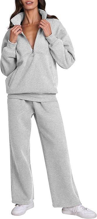 ANRABESS Women 2 Piece Outfits Sweatsuit Oversized Half Zip Sweatshirt Matching Wide Leg Sweatpan... | Amazon (US)