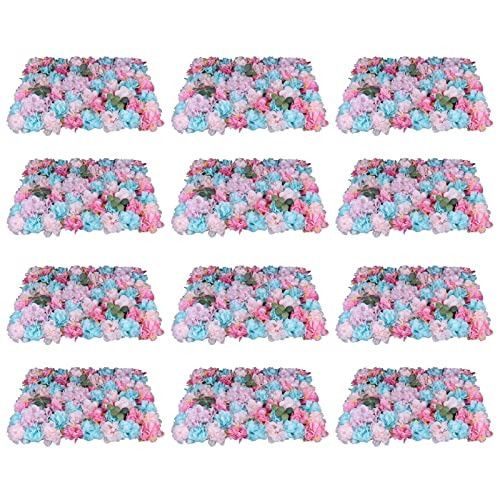 LOYALHEARTDY Artificial Flower Wall Panels 12 Pack 16 x 24 Flower Wall Mat Silk Rose Hydrangea Flower Panels for Backdrop Event Party Wedding Wall Decoration | Amazon (US)