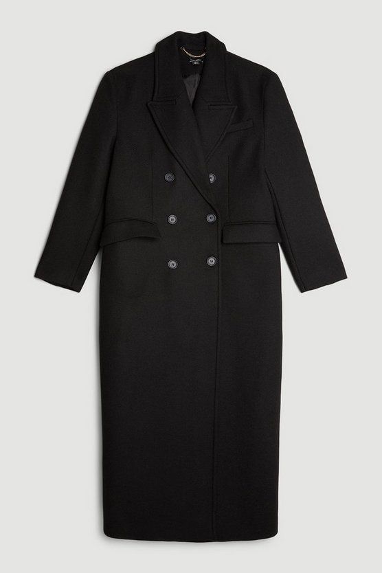 Italian Wool Blend Strong Shoulder Double Breasted Coat | Karen Millen UK + IE + DE + NL