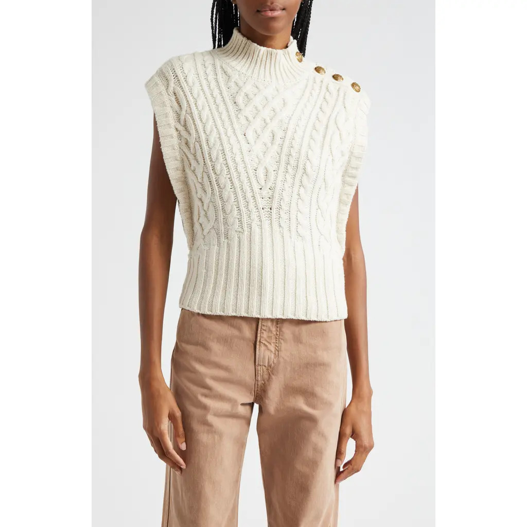 Veronica Beard Holton Wool Button Shoulder Cap Sleeve Sweater in Ivory at Nordstrom Rack, Size Medium | Nordstrom Rack