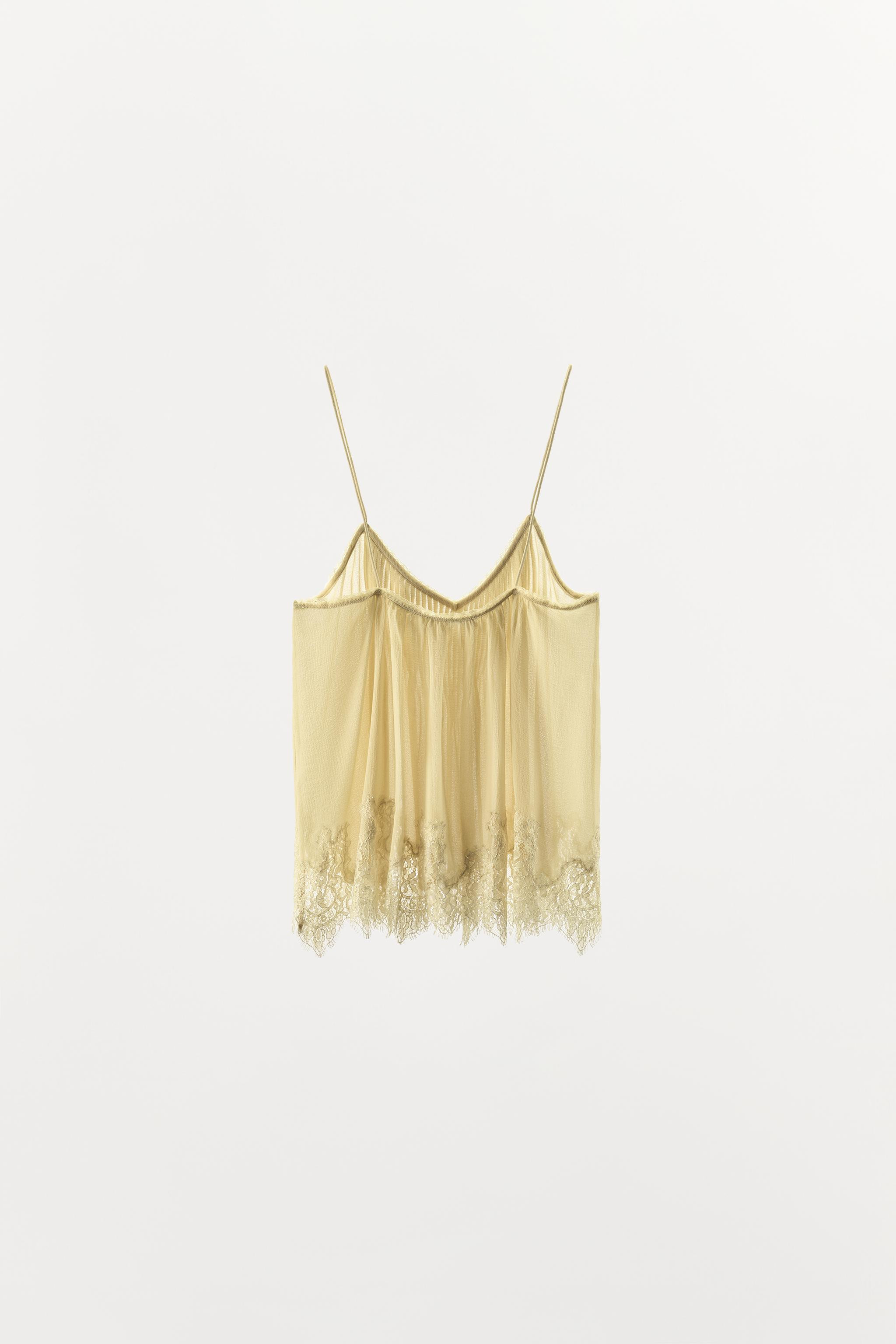 GEORGETTE PLEATED LACE TOP | Zara US