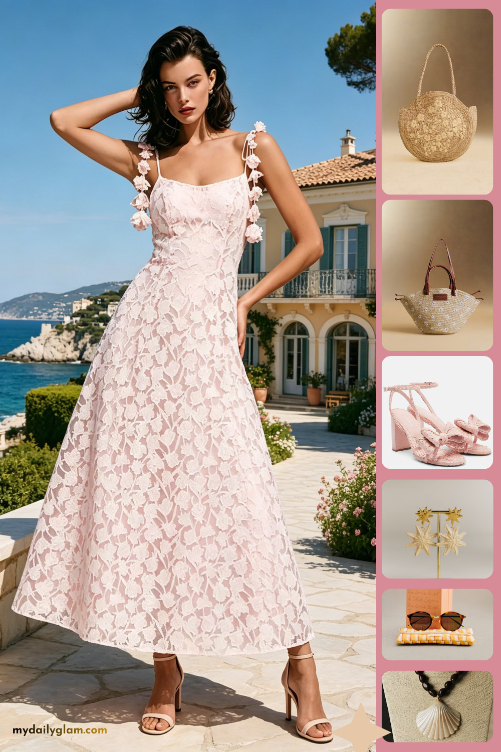 Soft Blush Pink Satin & Lace Midi Dresses For French Riviera Coastal Vacation

#CoastalVacationOutfit #PinkMidiDress #FrenchRivieraStyle 

 #LTKootd #LTKOver40 #LTKTravel