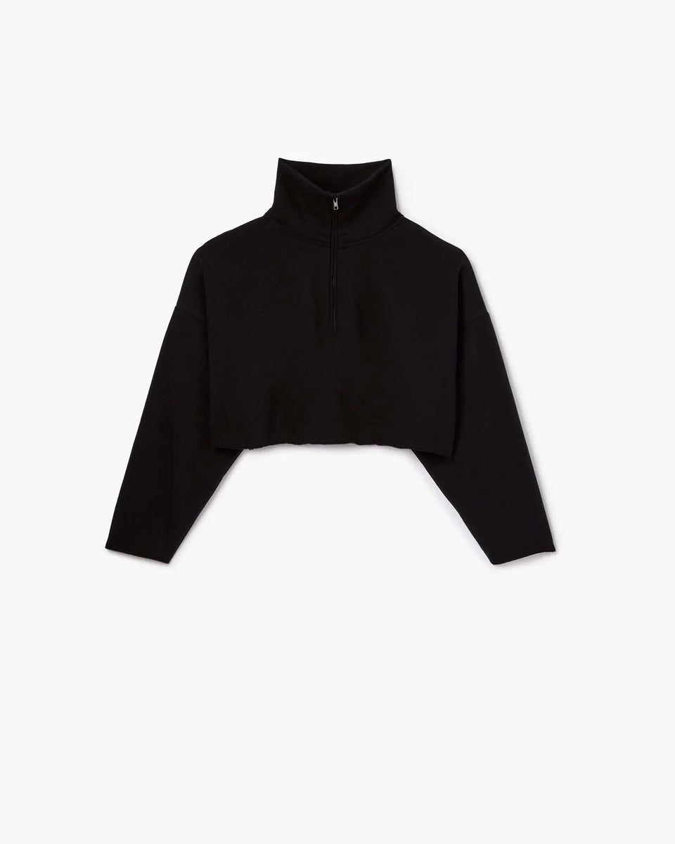 Core Fleece Cropped Half Zip in Black | Sweatshirts | Women's Clothing | TKEES