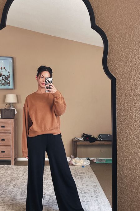 Fall uniform 🍂 the coziest wide leg pants (they are slightly cropped, but I’m 5’3 so they’re perfect full length 😅) and lived in sweatshirt (I sized up to a medium since I didn’t want it too cropped either). Could wear this everyday.

#LTKsalealert #LTKunder50 #LTKSeasonal