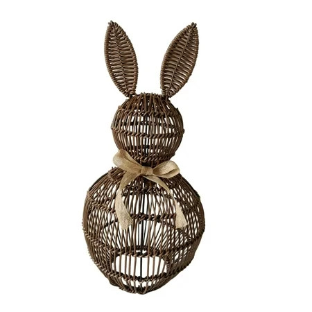 Handmade Rattan Woven Easter Bunny Decor with Bow, Rustic Wicker Rabbit for Spring Farmhouse Tabletop, Outdoor Rattan Easter Bunny Decorations for Home, Porch, Yard, Table Centerpiece | Walmart (US)