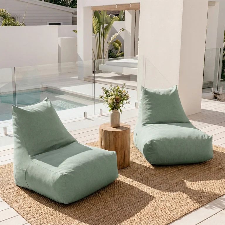 Christopher Knight Home Outdoor Patio Bean Bag Chair Set of 2, Olefin Fabric and Foam Fill, Mint | Walmart (US)