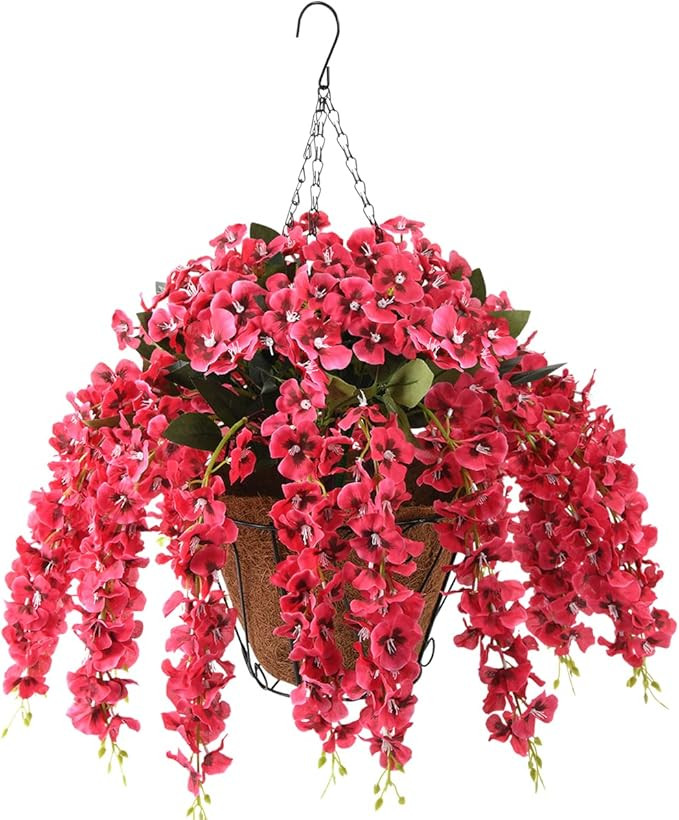 Homsunny Artificial Hanging Flowers Basket Outdoor Porch Decoration, Fake Silk Orchid Plants Real... | Amazon (US)
