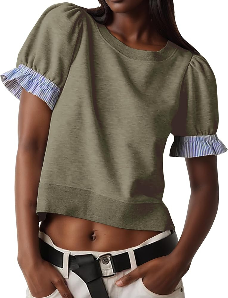 OLAPTA Tee Shirts Loose Fit Crop Tee Tops Blouses | Amazon (US)