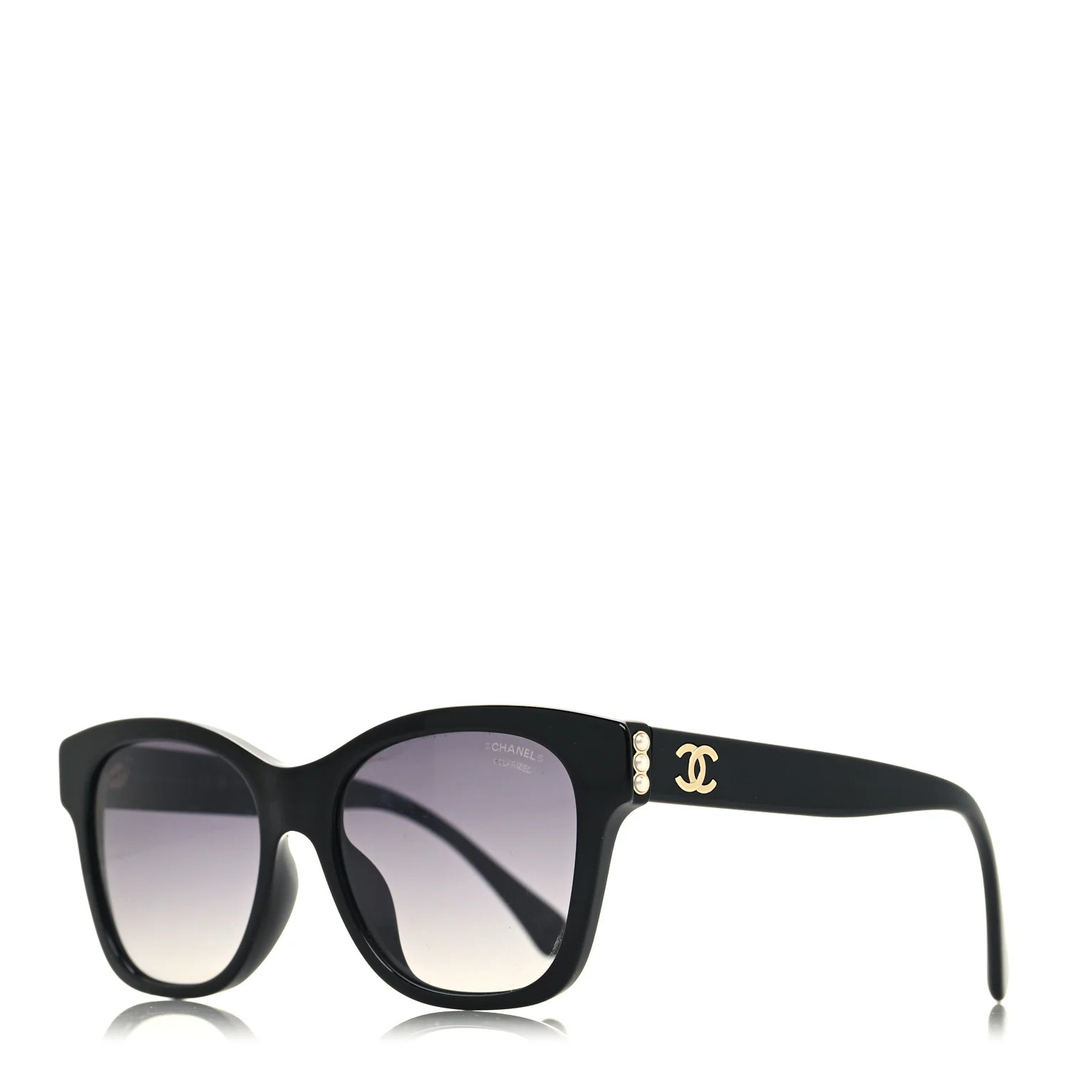 Chanel Acetate Polarized Pearl CC Square Sunglasses 5482-H-A Black | FASHIONPHILE (US)