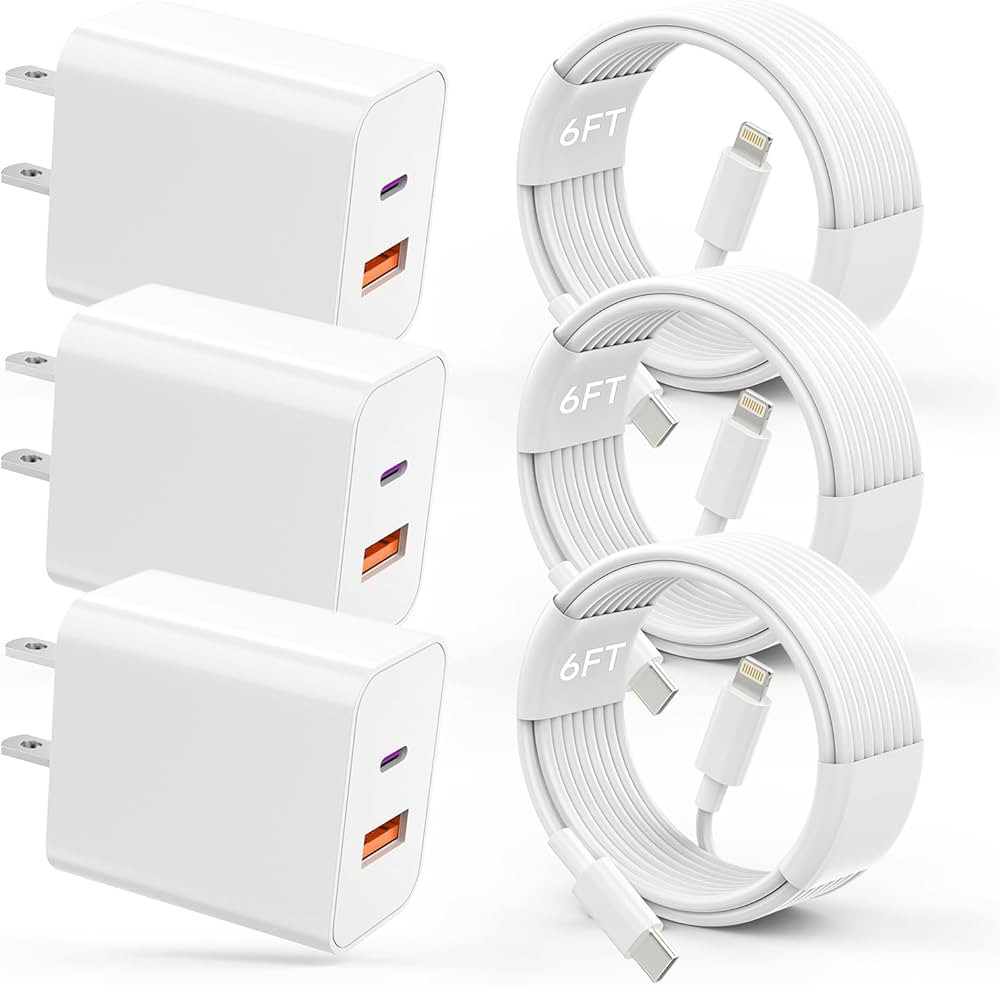 USB C Charger Phone Charger Fast Charging 3Pack【MFi Certified】20W PD+QC3.0 USB A Dual Port Wa... | Amazon (US)