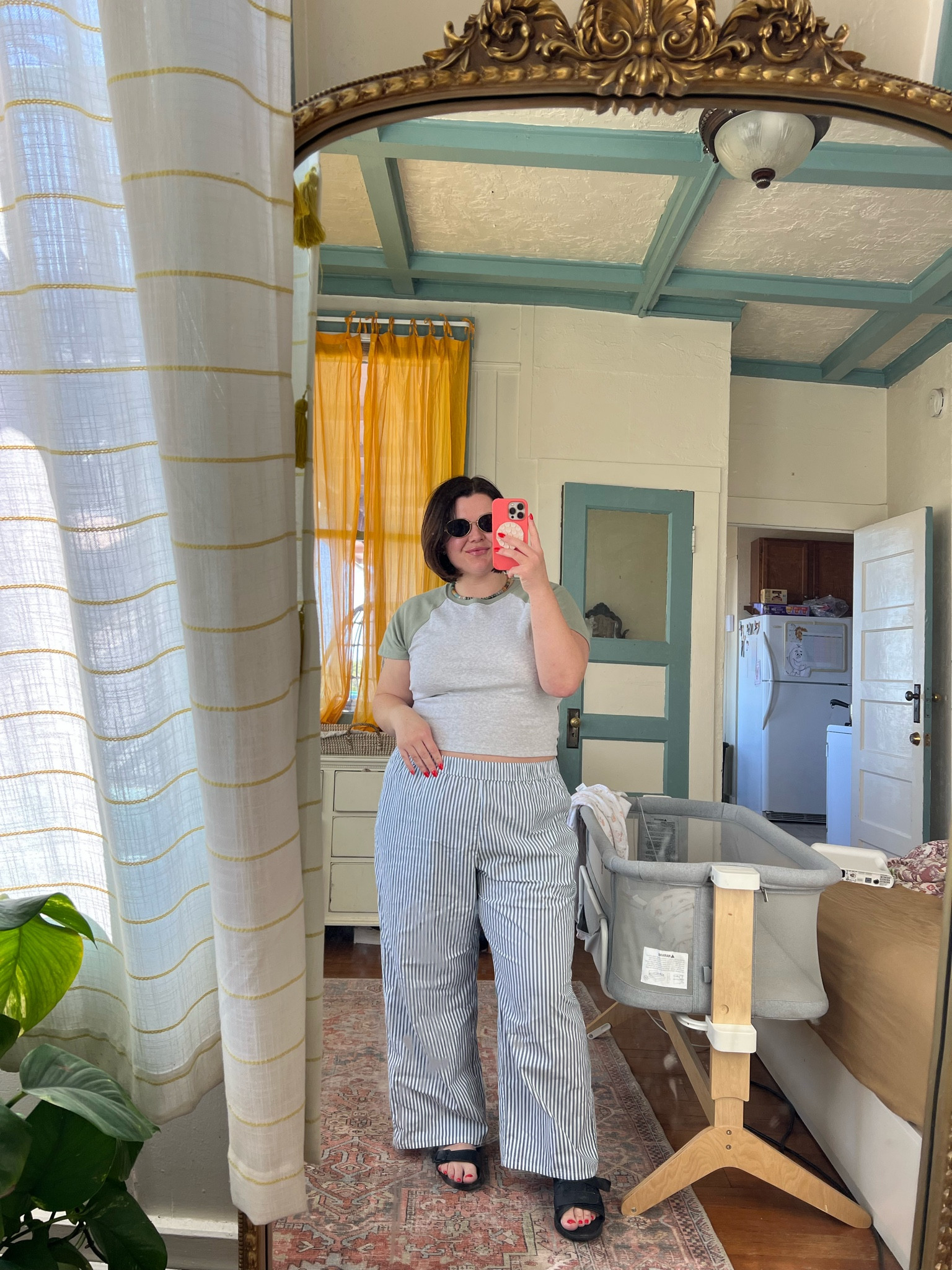 Josie spit up all over my shirt 5 minutes after I took this 😅 but here WAS my midsize and postpartum outfit of the day. Both from Hollister. Top is $10! Size XL top, size XXL short pants. Amazon sunnies and necklace  

#LTKSeasonal #LTKmidsize #LTKfindsunder50