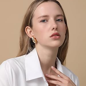 Apsvo Chunky 14K Gold Plated Hoop Earrings for Women, Lightweight Waterdrop Hollow Open Hoops, Hy... | Amazon (US)