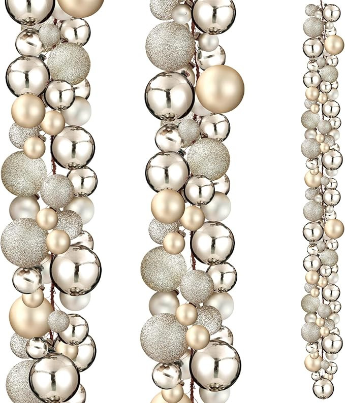 2 Pcs Christmas Ball Garland 6 ft Ball Ornaments Christmas Bulb Garland Xmas Tree Bauble Decorati... | Amazon (US)