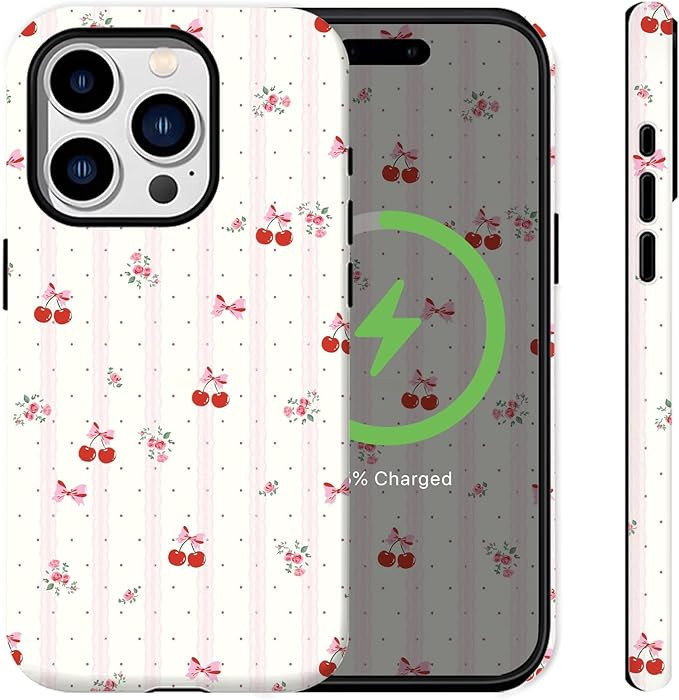 Compatible for iPhone 15 Pro Max Case Pink Cherry Bows Florals Polka Dots Lace Aethetic Girly Des... | Amazon (US)