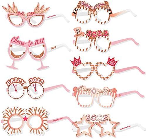 HOWAF Happy New Year Eyeglasses Rose Gold New Year Glasses Frame for 2022 New Year's Eve Party De... | Amazon (US)