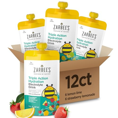 Zarbee's Triple Action Hydration Electrolyte Drink for Kids, Replaces Electrolytes & Helps Mild to Moderate Dehydration, 6 ct Strawberry Lemonade & 6 ct Lemon Lime Bundle, 12 x 5 fl. oz | Amazon (US)