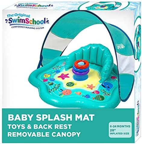 SwimSchool Splash Play Mat, Inflatable Kiddie Pool with Backrest and Canopy, Includes Three Stack... | Amazon (US)