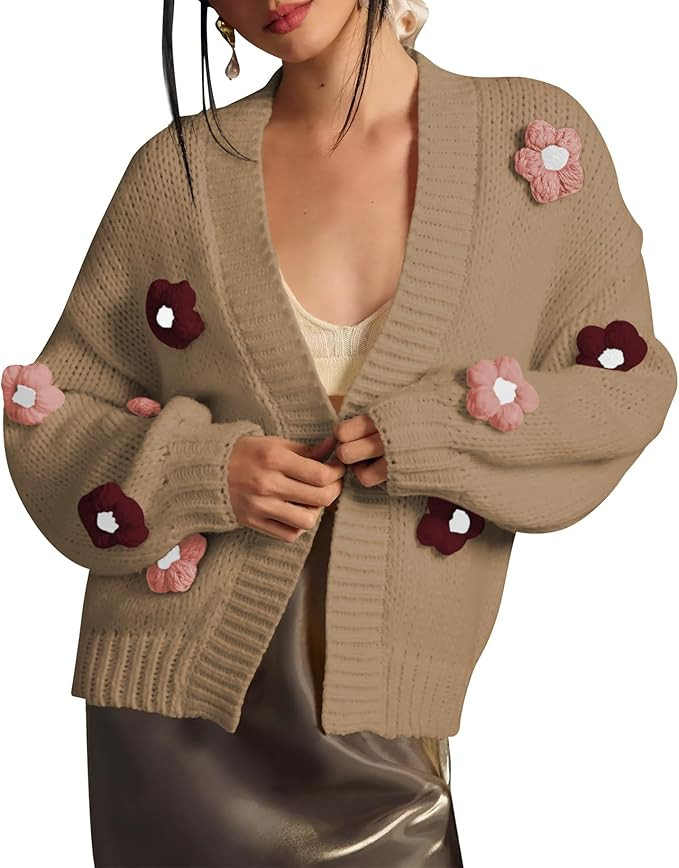 Cakulo Womens 2024 Cardigan Sweaters Fall Oversized Chunky 3D Flower Open Front Knit Cardigans Tr... | Amazon (US)