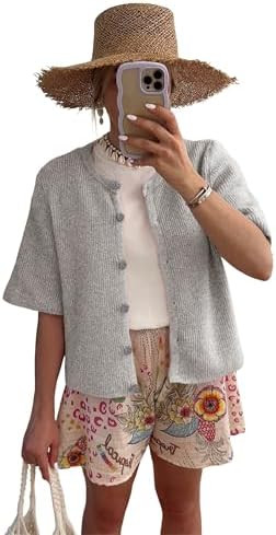 SCUSTY Women's Lightweight Cardigan Short Sleeve Button-Down Summer Cardigan Sweater | Amazon (US)