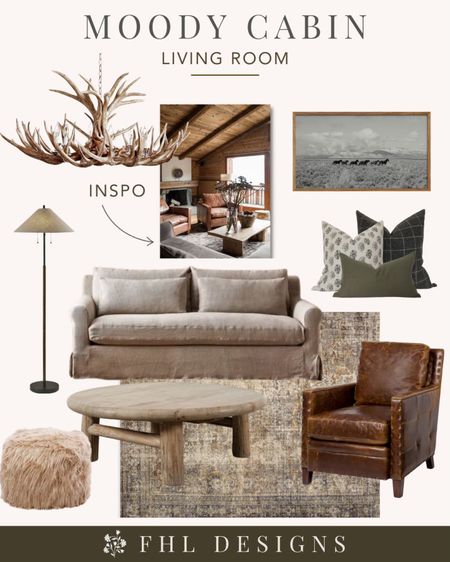 Moody Cabin Living Room Design 

Rustic Living Room | Antler Chandelier | Moody Design | Interior Design | Home Design | Amber Interiors Rug | Rich Colors Design | Slipcovered Couch 

#LTKhome