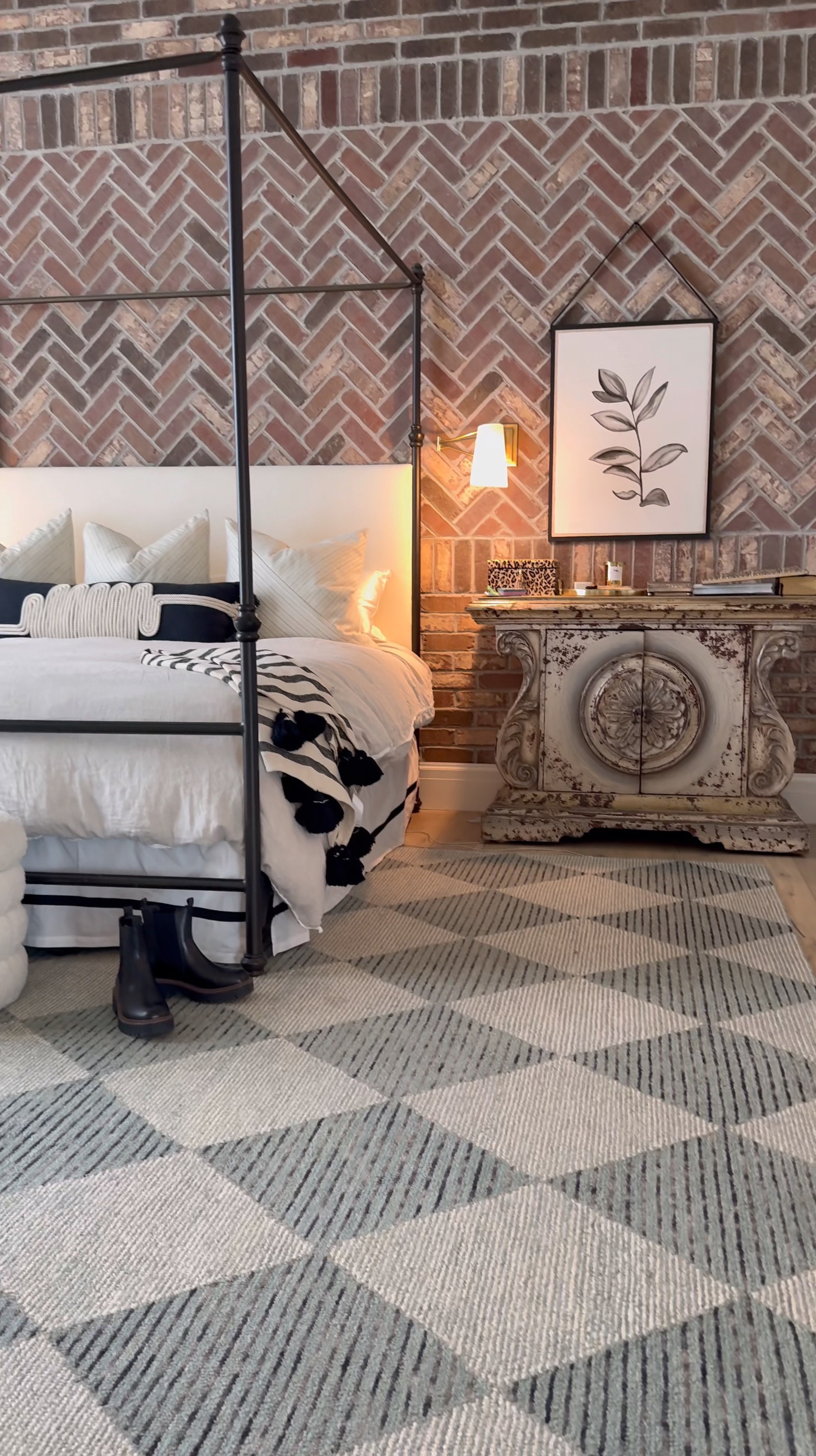 Favorite wool checkered rug is on sale - 2 colors. 
Upholstered canopy bed (similar)
Wood beaded chandelier
Boucle storage bench ottoman
Wayfair sale 

#LTKHome #LTKSaleAlert