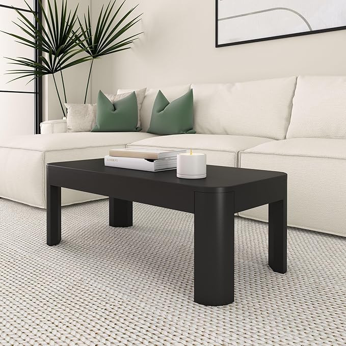 Plank+Beam Small Modern Rounded Coffee Table, 40 Inch, Solid Wood Contemporary Center Table for L... | Amazon (US)