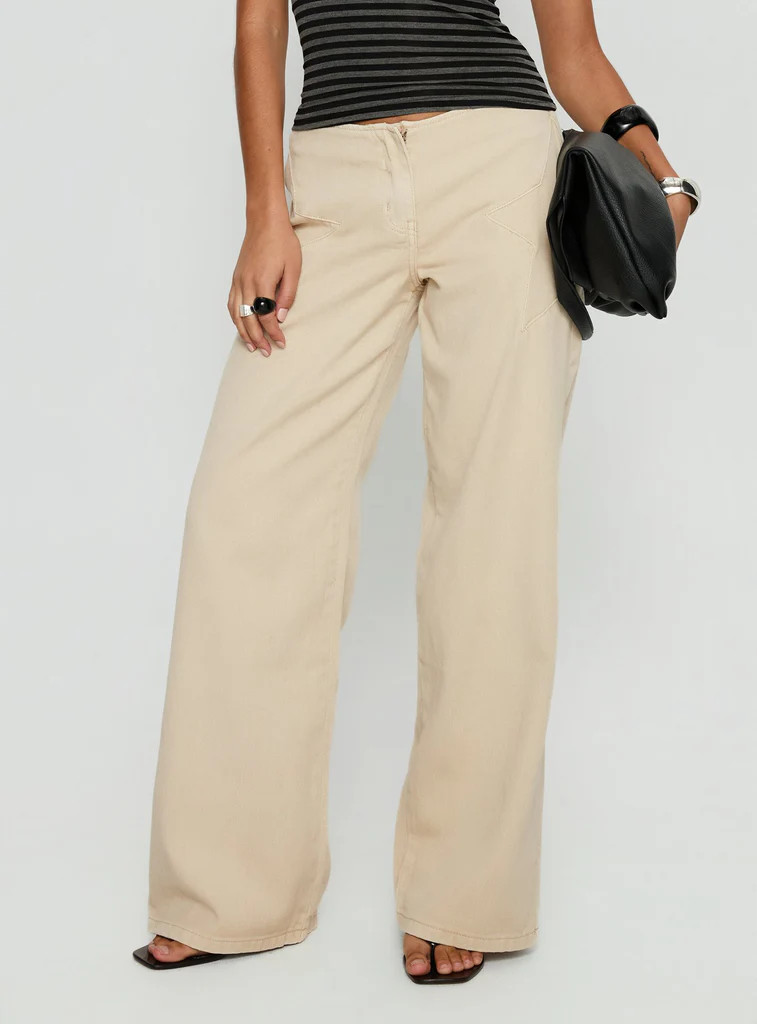 Dolley Star Stitch Mid Rise Wide Leg Jean Ecru | Princess Polly US