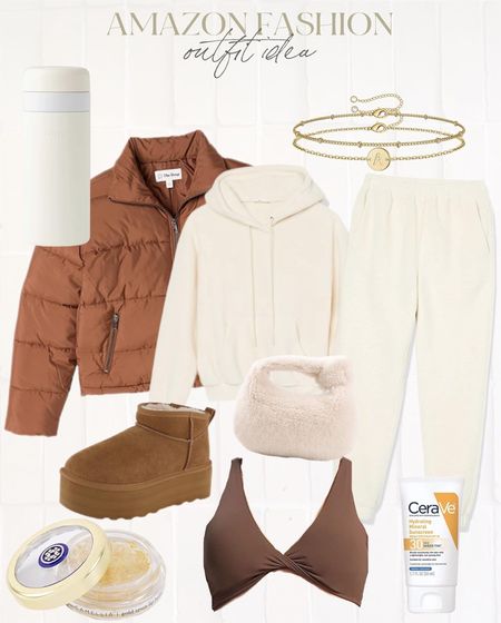 Casual amazon athleisure outfit idea! Winter whites monochromatic outfit with a pop of brown! #Founditonamazon #amazonfashion Amazon fashion outfit inspiration 

#LTKfindsunder100 #LTKstyletip #LTKfitness