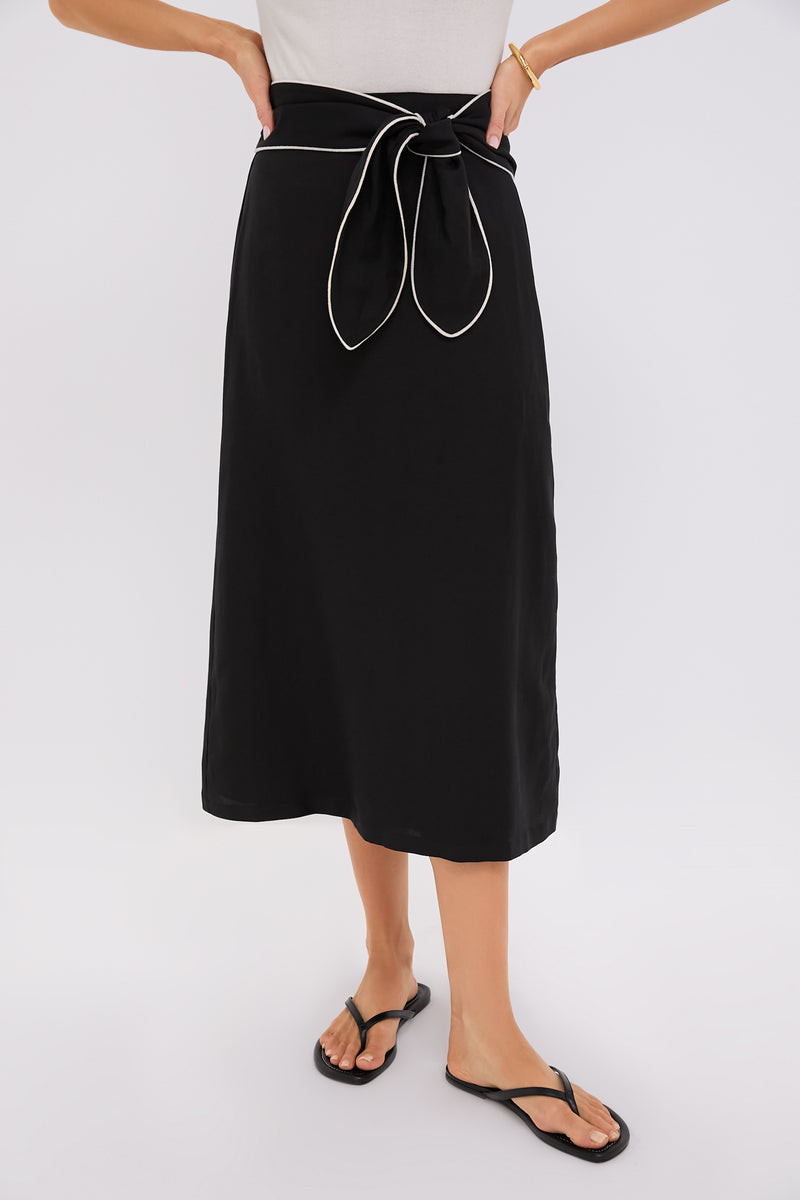 Black Linen Carine Tie Skirt | Tuckernuck (US)