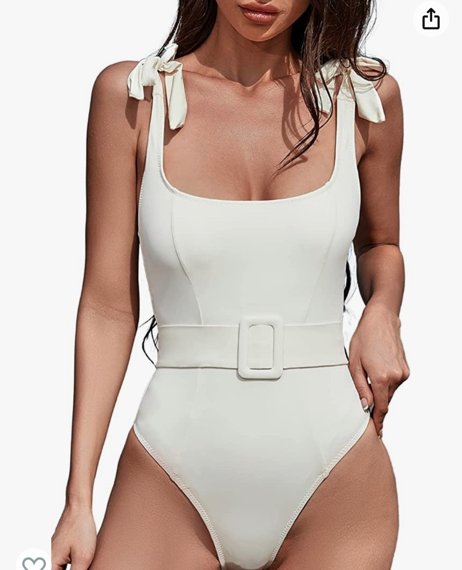 Women's One Piece Swimsuit with Adjustable Tie Straps Elastic Belt  Bathing Suit
