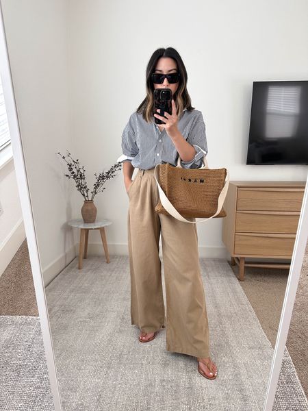 How to style Madewell’s Harlow pants. H the is shirt from
Jcrew is back in stock. I sized up for a roomier fit. 

J.crew shirt 2
Madewell harlow pants 00
J.crew heels 5
Marni tote small 
Celine sunglasses  

#LTKSeasonal #LTKshoecrush #LTKitbag