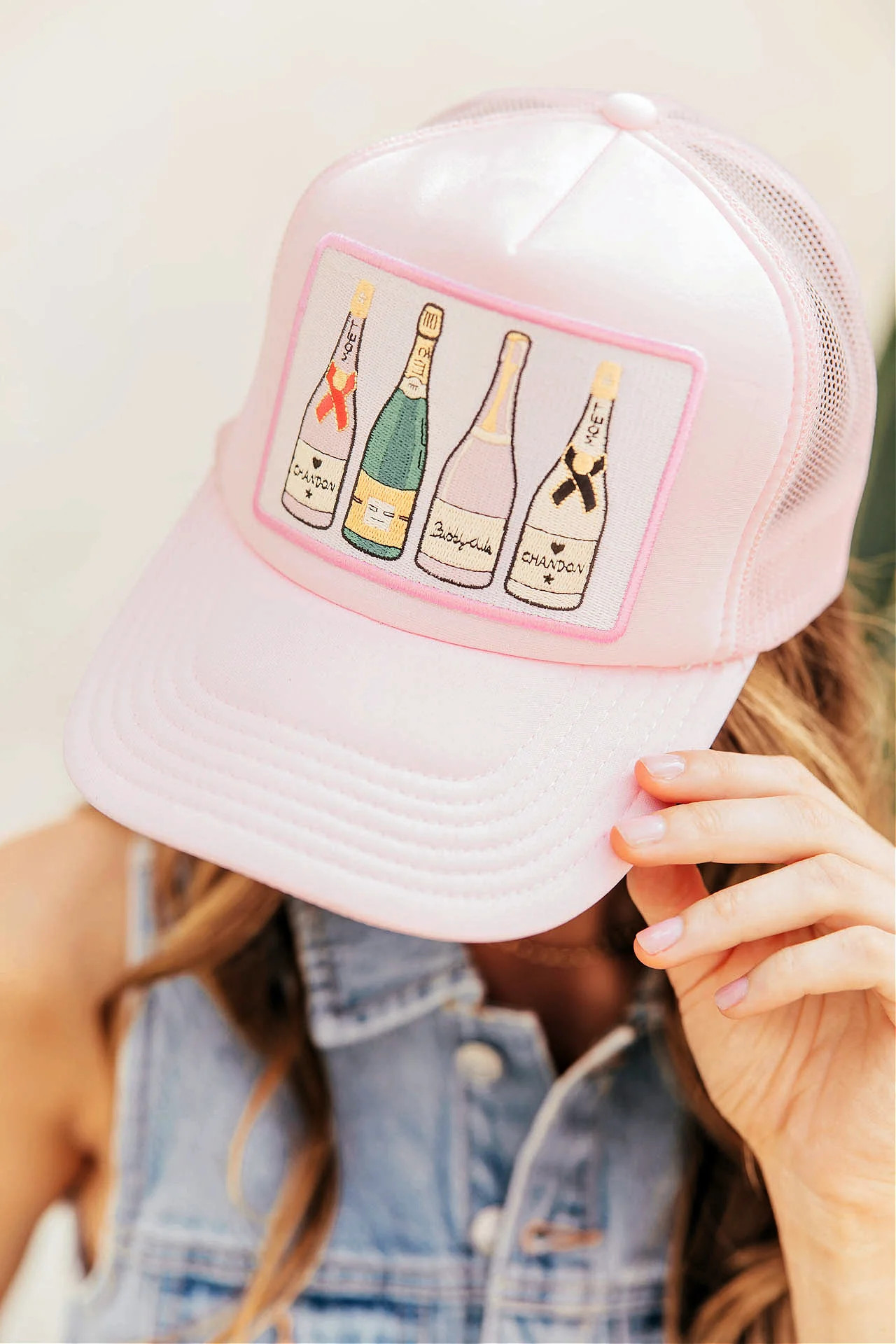 NEW!! "Champagne" Trucker Hat in Pink | Glitzy Bella