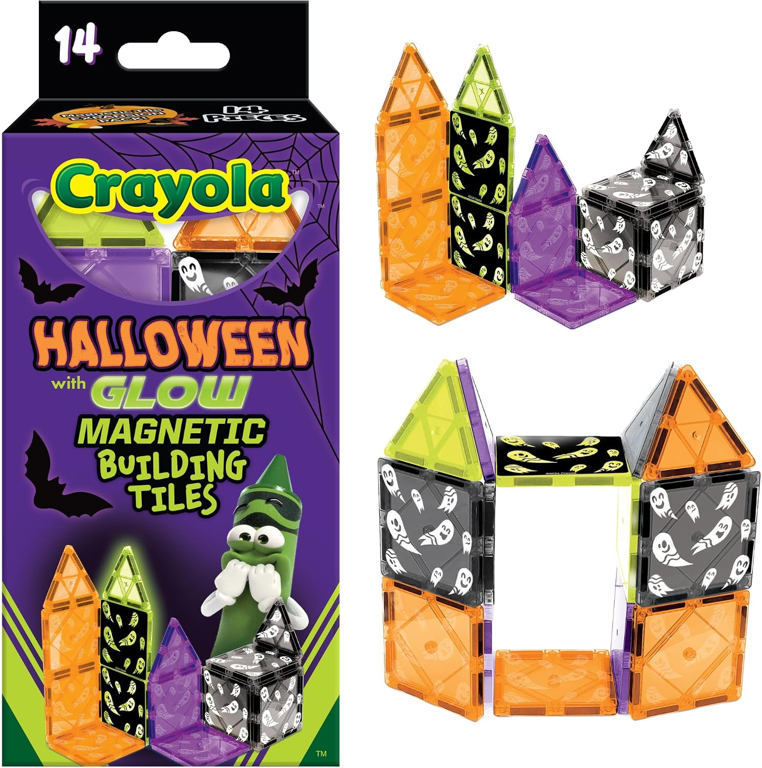 CreateOn Crayola Magnetic Tiles, Building Set for Kids, Halloween Toy for Kids, Travel Toys, Classroom Sensory Blocks, STEM & Montessori for Boys & Girls Ages 3+, 14-Piece Set (Halloween) | Amazon (US)