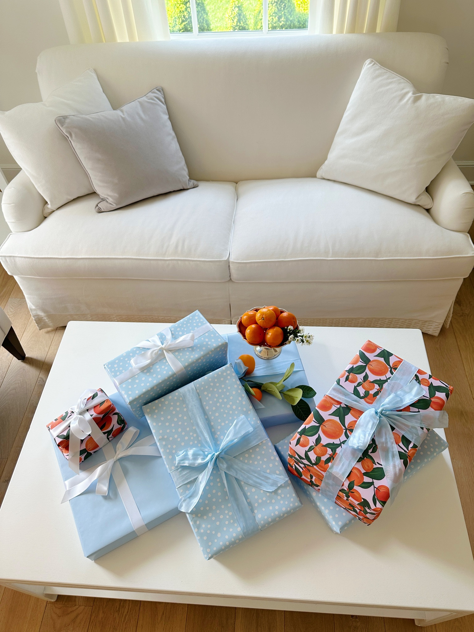 Our cute wrapping paper we used for Claire’s birthday party from Amazon!🍊