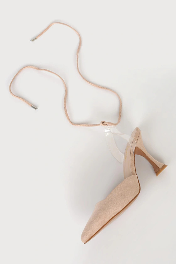 Layra Light Nude Suede Lace-Up Slingback Pumps | Lulus (US)