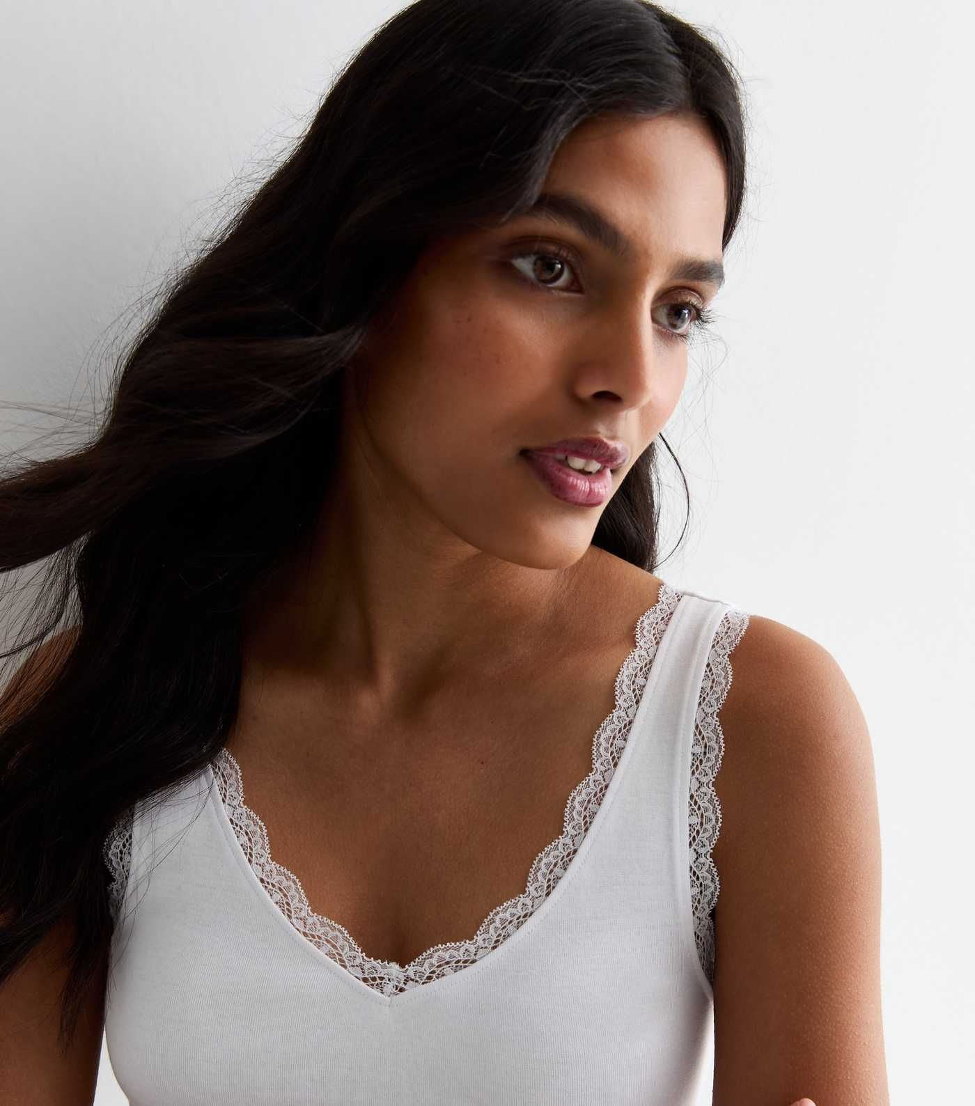 White V Neck Lace Trim Vest | New Look | New Look (UK)