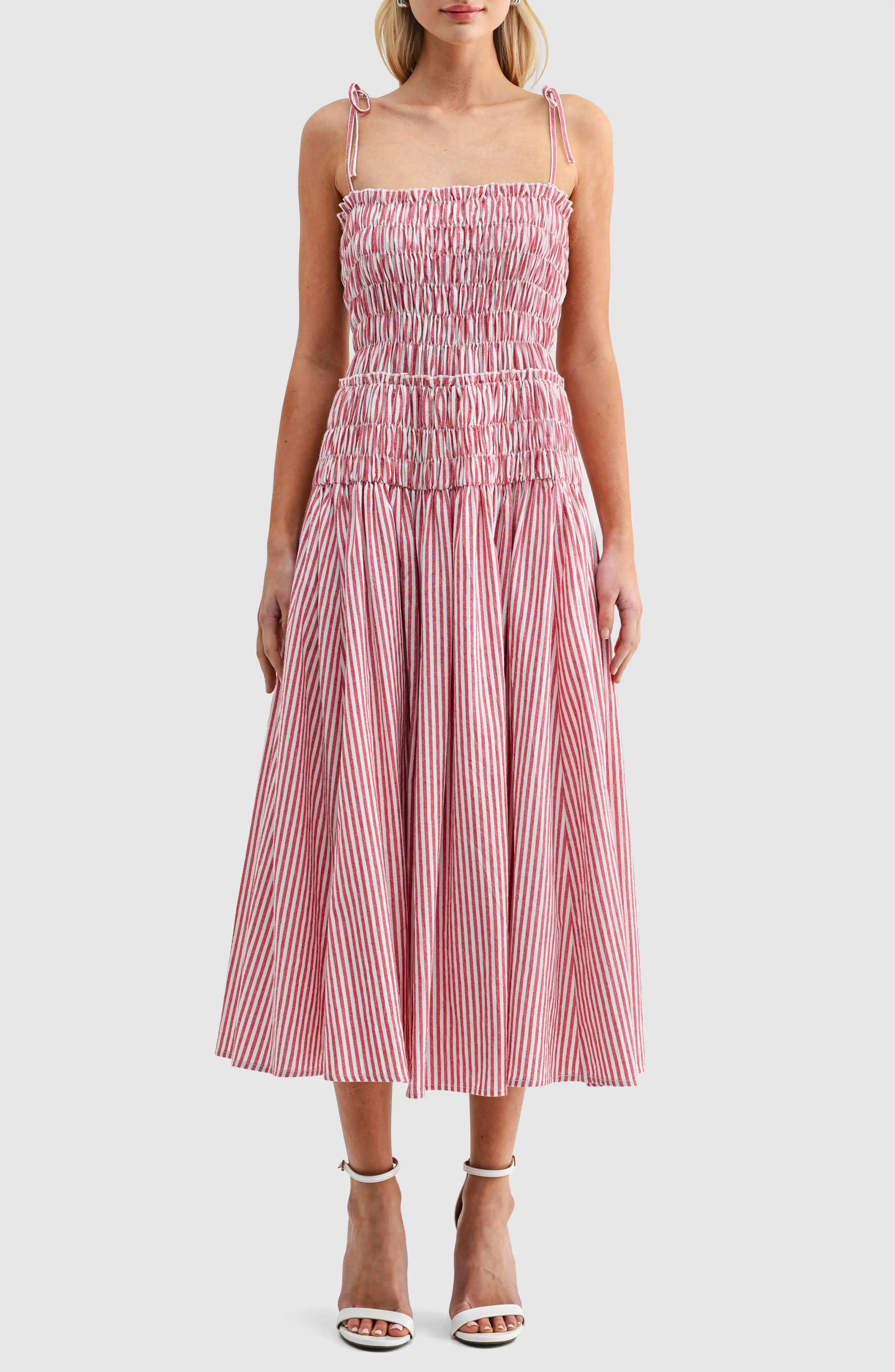 Stripe Smocked Bodice Jersey Midi Dress (Women) | Nordstrom | Nordstrom