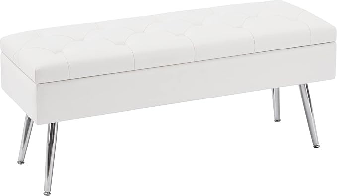Storage Bench Modern Entryway Bench End of Bed Bench Ottoman Upholstered PU Leather Bedroom Bench... | Amazon (US)