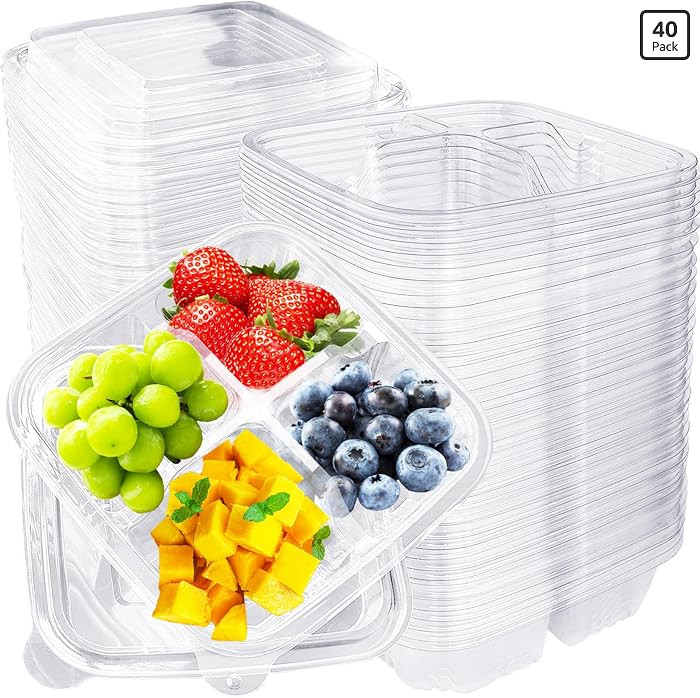 Alaeseje 40 Pcs Bento Snack Containers,4-Compartment Meal Prep Lunch Container,Disposable Snack C... | Amazon (US)