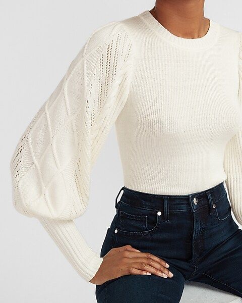 Cable Knit Puff Sleeve Sweater | Express
