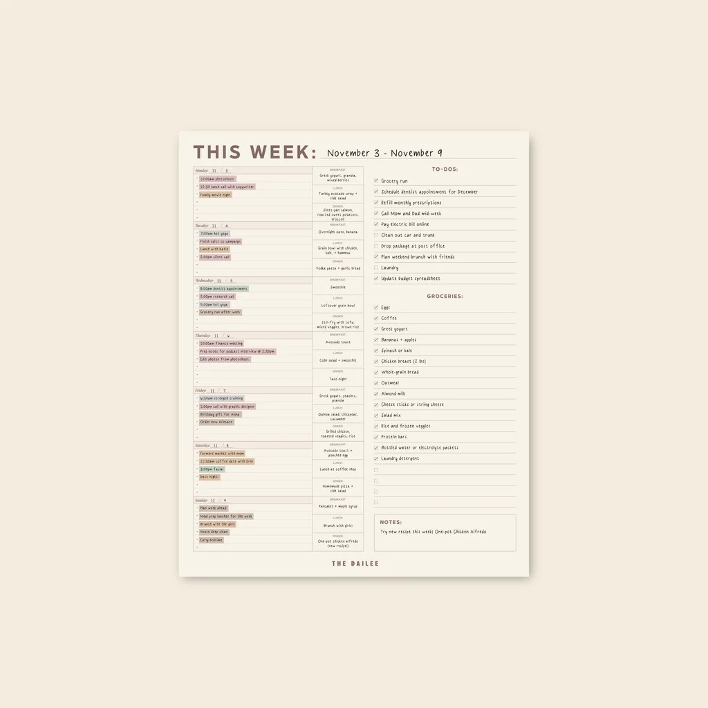Weekly Fridge Calendar | The Dailee