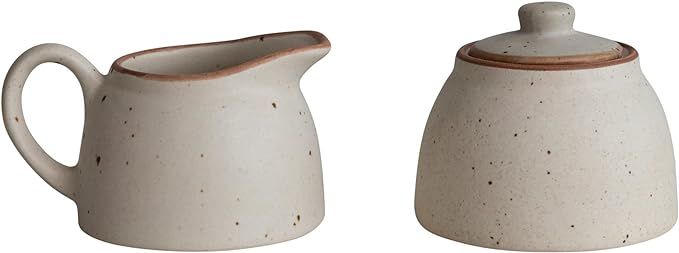 Creative Co-Op Speckled Stoneware Pot, Ivory and Brown Sugar and Creamer | Amazon (US)