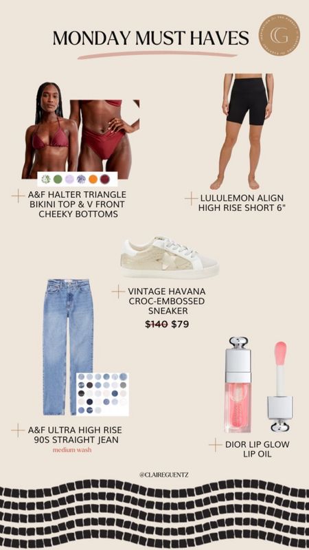 Monday must haves; straight leg jeans, Dior lip oil; high waisted bicycle shorts; highwaisted swimsuit; golden goose dupes 

#LTKswim #LTKunder100 #LTKunder50