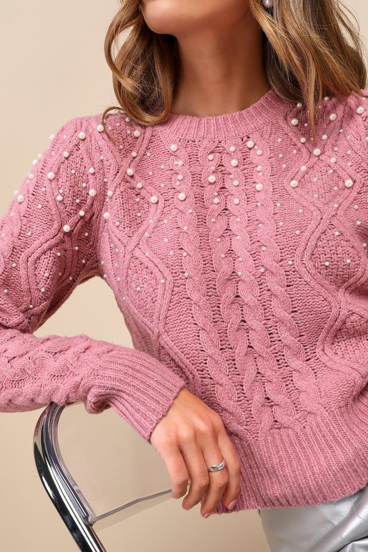 Posh Favorite Mauve Pink Pearl Cable Knit Pullover Sweater | Lulus (US)